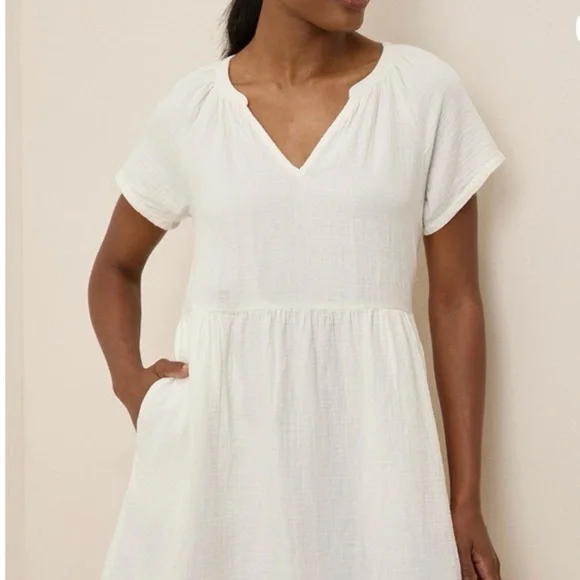 Pact Coastal Double Gauze Breezy Dress Ivory XS - Picture 8 of 12